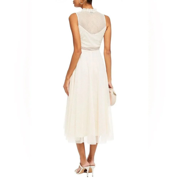 Sandro Cassy Mesh Lace A-Line Midi Dress V-Neck Womens Size 38 nwt - Picture 2 of 14